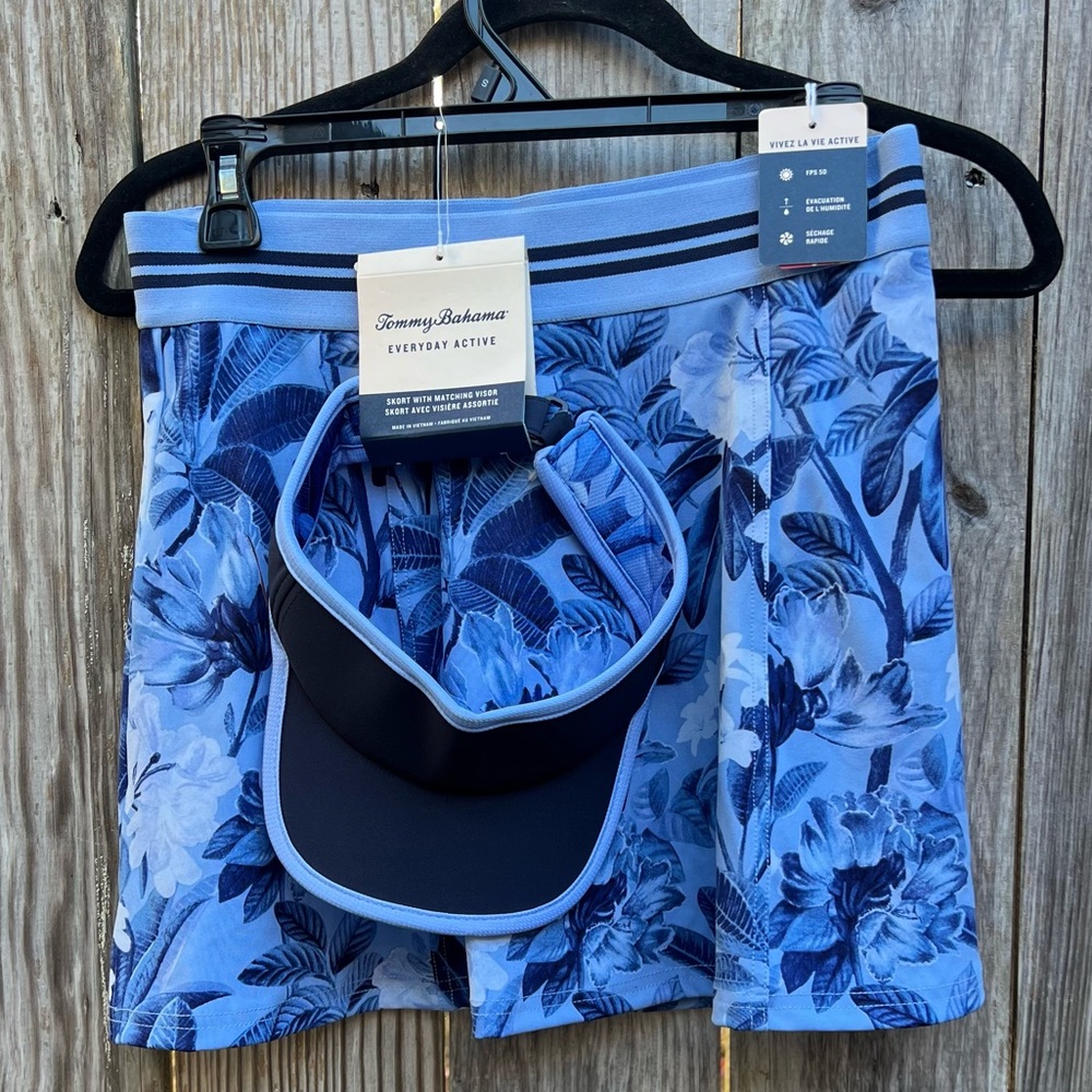 TOMMY BAHAMA Everyday Active Blue Floral Skort w Visor Women’s Small NWT NEW